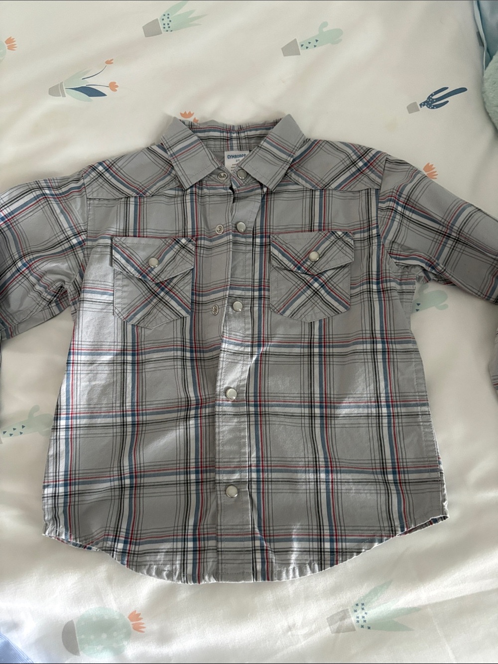 Children's Plaid Button-Front Shirt - Gray